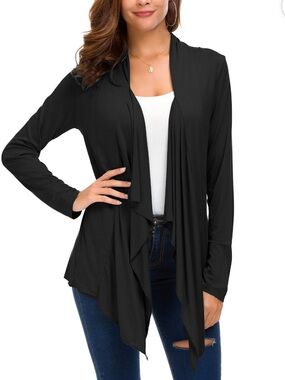 Urban Coco Black Draped Open-Front Women's Cardigan Sweater